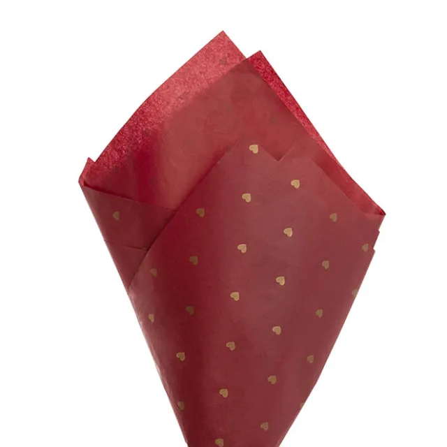 Tissue Paper Inspo Gold Hearts 17gsm Pk100 Red (50x75cm)