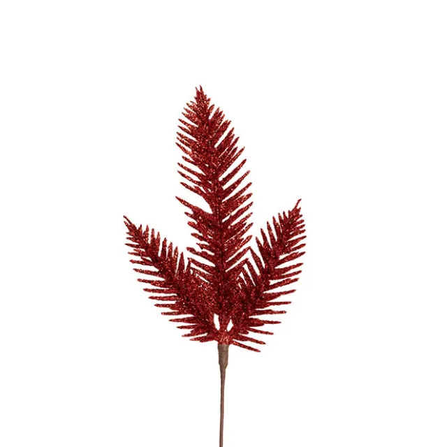Traditional Pine Leaf Pick Pack 6 Glitter Red (17cmH)