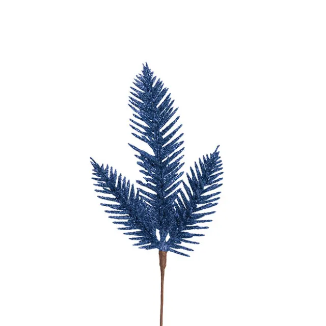 Traditional Pine Leaf Pick Pack 6 Glitter Navy Blue (17cmH)