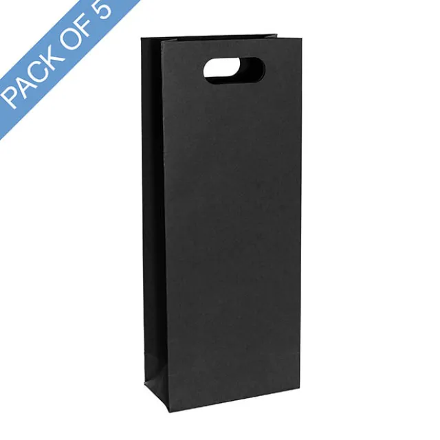 Two Bottle Kraft Wine Bag Pack 5 Black (17Wx9Gx42cmH)
