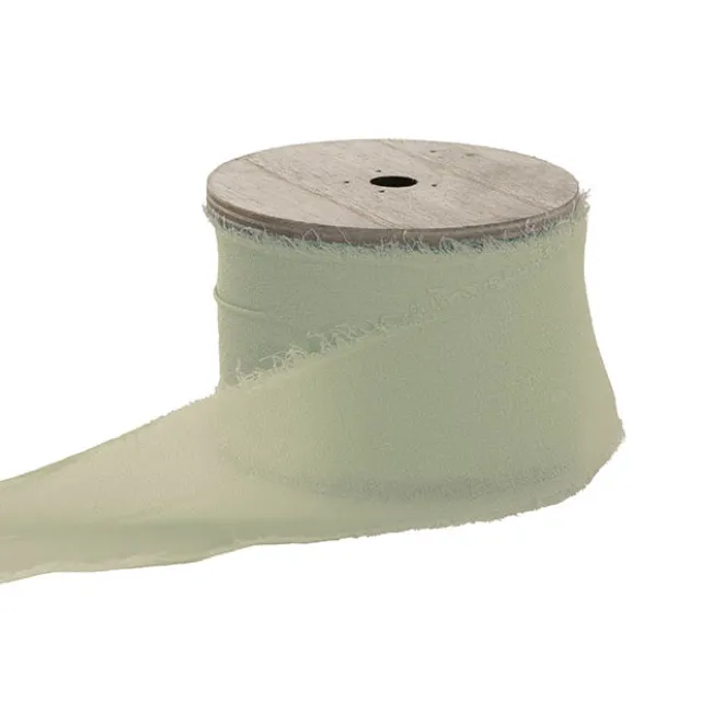 Ribbon Chiffon Frayed Edge Wood Spool Sage Green (48mmx20m)