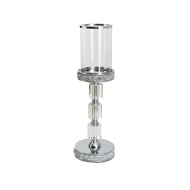 Glass Sleeve Pillar Candle Holder Stand Silver (38cmH)