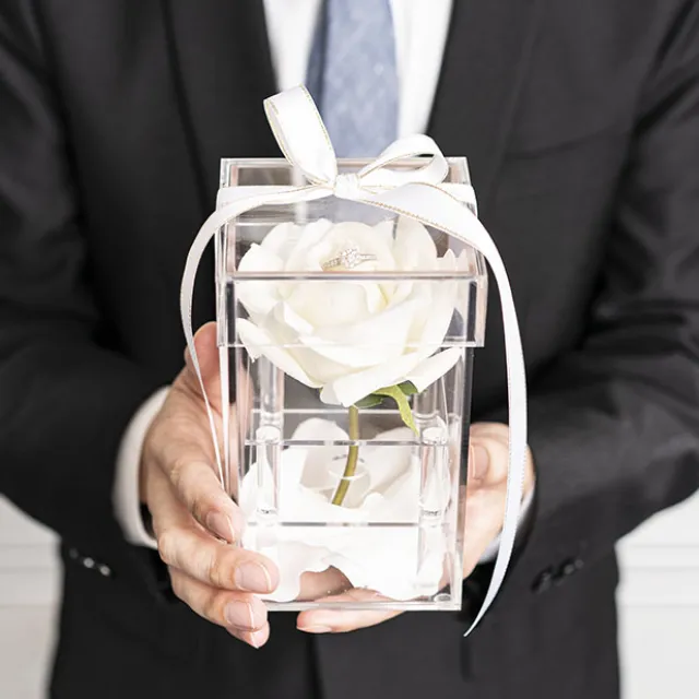 Acrylic Single Rose Head Display Box with Lid (9x9x15cmH)