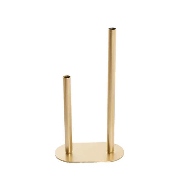 Asymmetrical Two Tube Metal Vase Gold (15x8x28cmH)