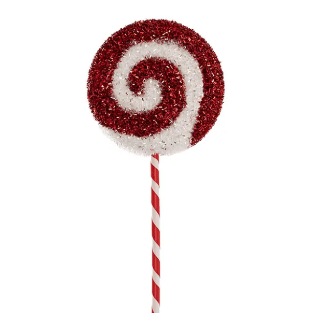 Tinsel Swirly Lollipop Pick Red & White (13cmDx40cmH)