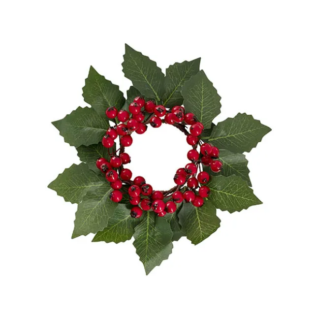 Holly Berry Candle Ring Wreath Red (17cmD)
