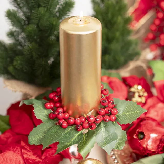 Holly Berry Candle Ring Wreath Red (17cmD)