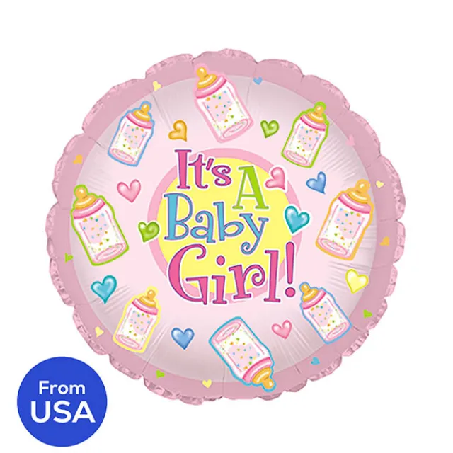 Foil Balloon 17" (42.5cm Dia) It's A Baby Girl with Bottles