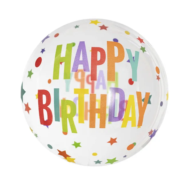 Printed Bubble Balloon 18" Happy Birthday Stars (46cmD)