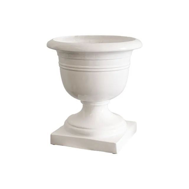 Urn Fibreglass Aztec Gloss White (40Dx42.5cmH)