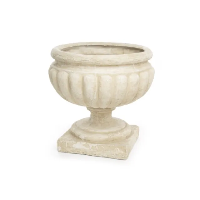 Urn Fibreglass Ribbed 43Dx43cmH Weathered Ivory