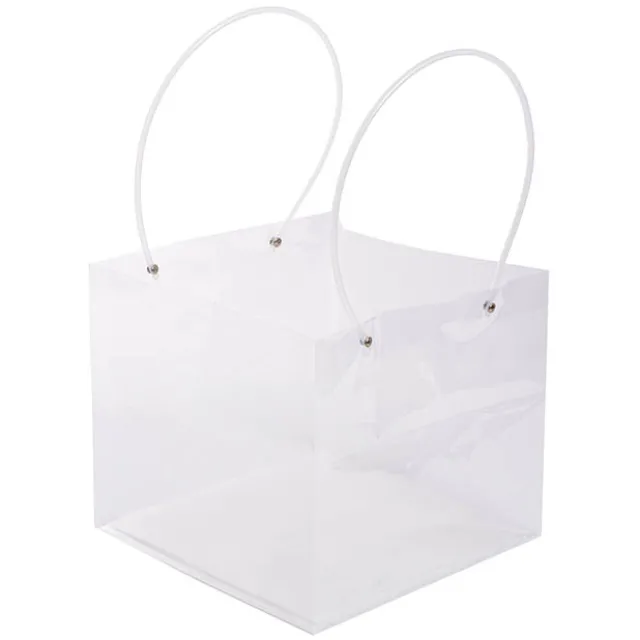 Flower Gift Carry Bag Square Clear Pk5 (25x25x22cmH)