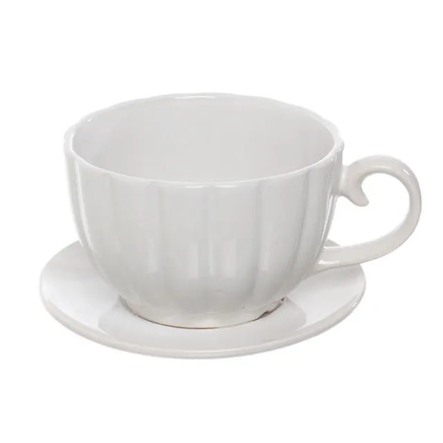 Ceramic Tea Cup Pot Saucer Drainage Hole White (17.5Dx13cmH)