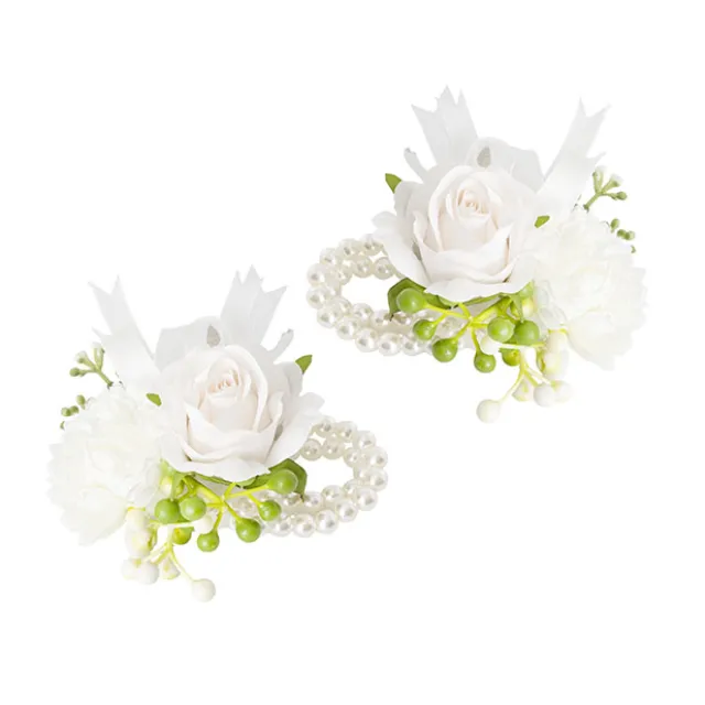 Mixed Flower Pearl Corsage Bracelet Pack 2 White (12cmH)