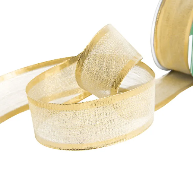 Ribbon Metallic Shimmer Wire Edge Gold (40mmx20m)