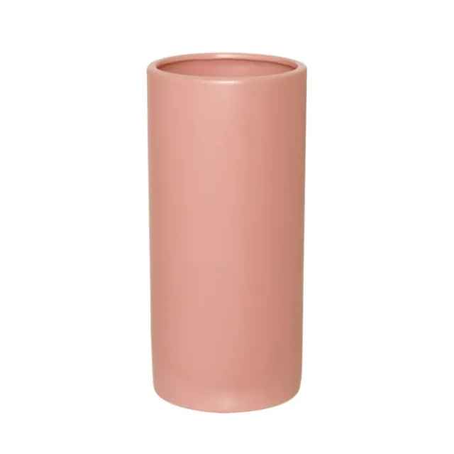 Ceramic Cylinder Pot Satin Matte Coral (13x28cmH)