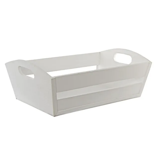 Wooden Hamper Tray with Slats White Wash (41x27x12cmH)