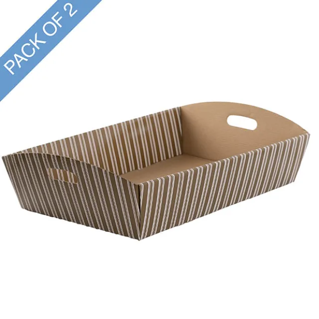 Hamper Tray Flat Pack Large Stripes Gold Pack 2 (45x30x9cmH)