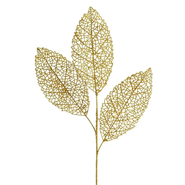 Veined Artificial Leaf Spray Metallic Gold (76cmH)
