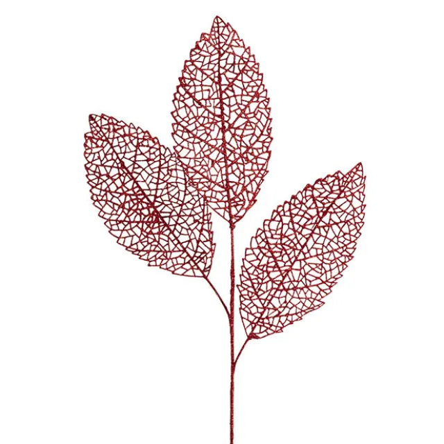 Veined Artificial Leaf Spray Red (76cmH)