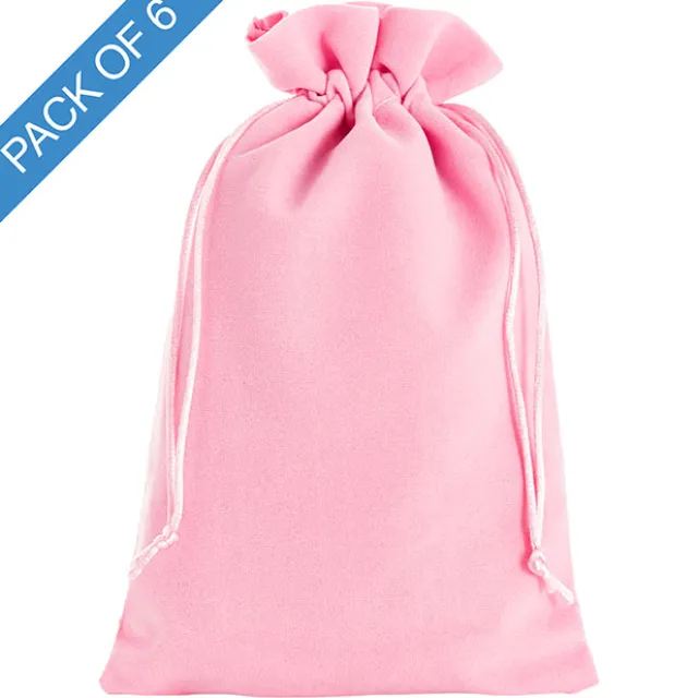 Velvet Gift Bag Large Pack 6 Baby Pink (15x24cmH)