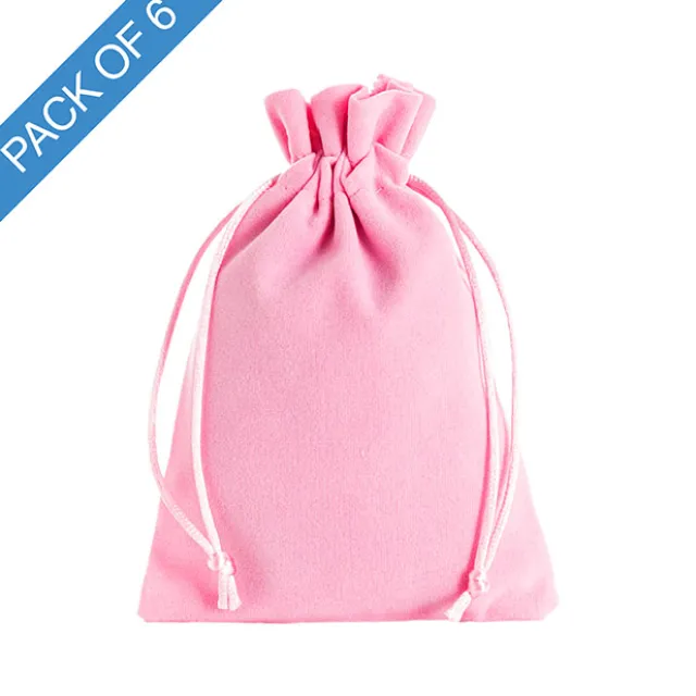 Velvet Gift Bag Medium Pack 6 Baby Pink (12.5x17cmH)