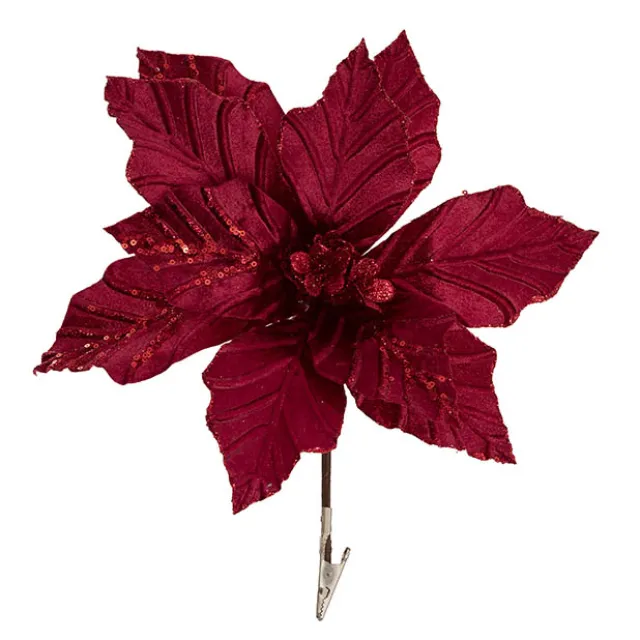 Velvet Poinsettia Clips Pack 3 Burgundy (32cmDx10cmH)