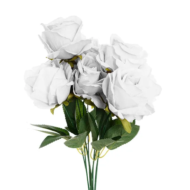 Velvet Rose x 9 Heads Bouquet Off White (9cmDx44cmH)