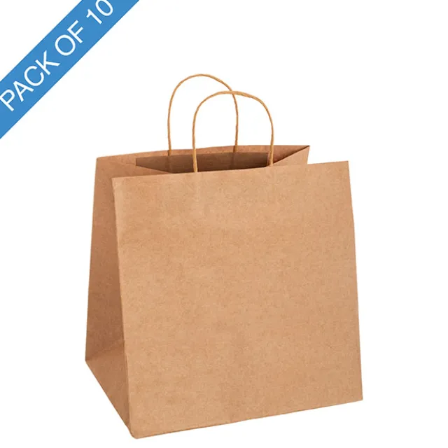 Kraft Paper Bag Takeaway Med Brown Pk10 (305Wx175Gx305mmH)