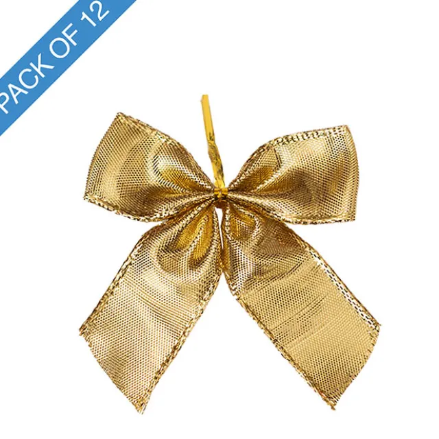 Pre-Made Bow Ribbon Mini Pack 12 Gold (6.5*6.5cm)