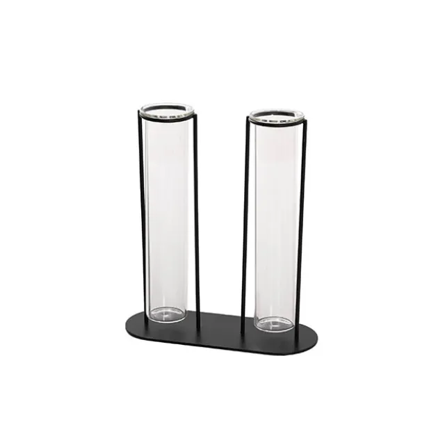 Glass Two Tube Vase Metal Frame Black Large (15.6Dx17.5cmH)