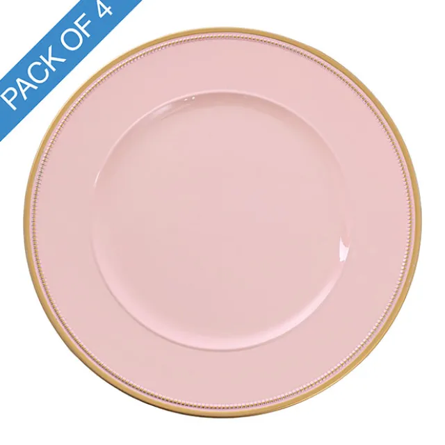 Round Charger Plate w Gold Edge Soft Pink Pack 4 (33cmD)