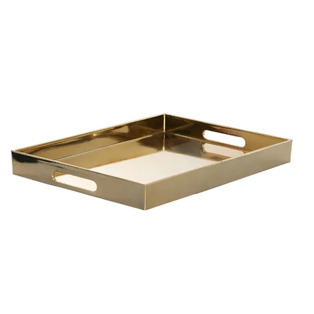 Tray Rectangular w Handles Metallic Gold (40x30x4cmH)