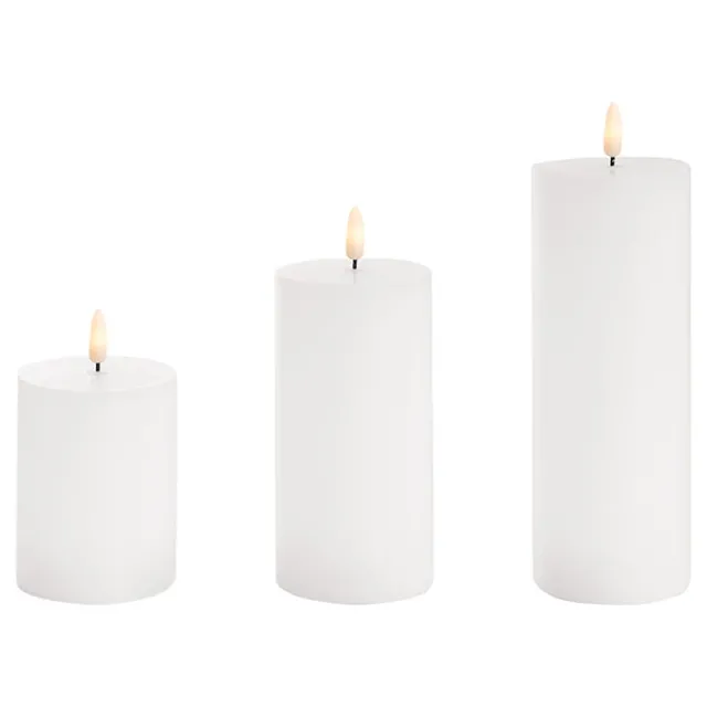 Wax LED Trueflame Pillar Candle Set 3 White (7.5X10/15/20cm)