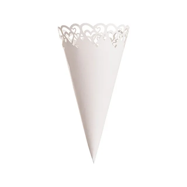 Wedding Confetti Cone Hearts Pack 20 White (14cmH)