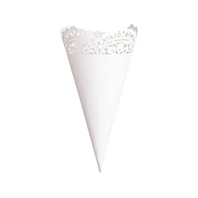Wedding Confetti Cone Lace Pattern Pack 20 White (14cmH)
