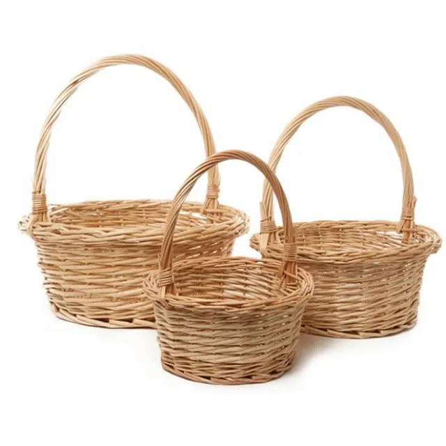 Willow Basket with Handle Round Set of 3 Natural(35Dx13cmH)