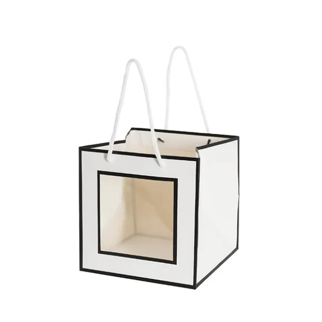 Window Posy Gift Bag Silhouette White Pack 5 (18x18x18cmH)