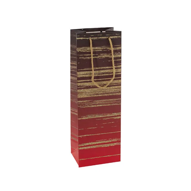 Wine Bag Single Bottle Pack 5 Stripes Red Gold (12x9x35cmH)