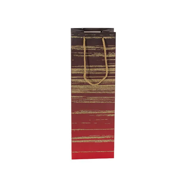 Wine Bag Single Bottle Pack 5 Stripes Red Gold (12x9x35cmH)