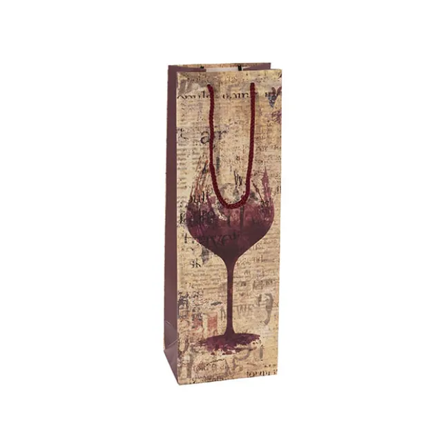 Wine Bag Single Bottle Pack 5 Vintage Glass Red (12x9x35cmH)