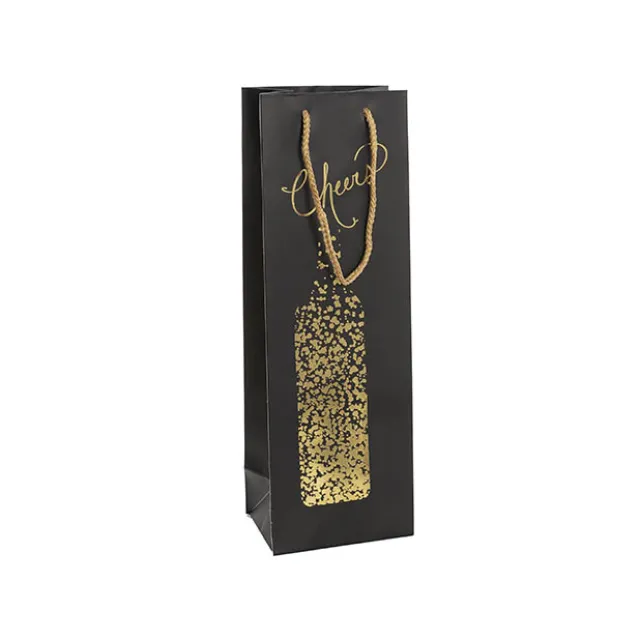 Wine Bag Single Bottle Pk5 Cheers Gold Black(12x9x36cmH)