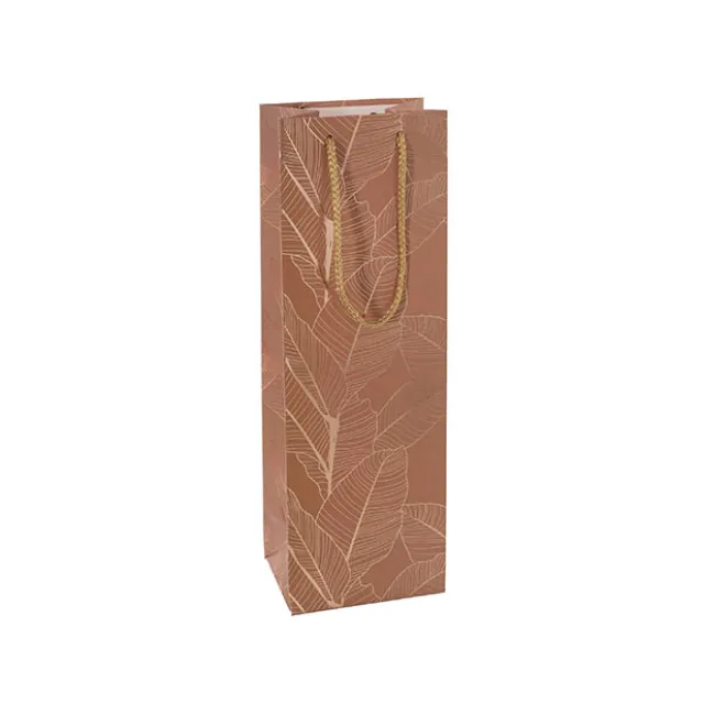 Wine Bag Single Bottle Pack 5 Leaves CopperGold (12x9x35cmH)