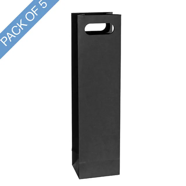 Wine Bag Single Bottle Kraft Pack 5 Black (11Wx9Gx42cmH)