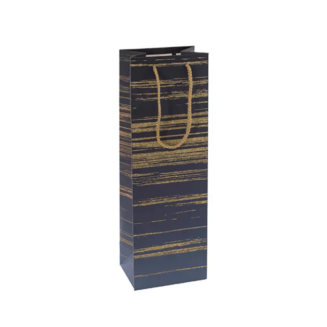 Wine Bag Single Bottle Pack 5 Stripes Navy Gold (12x9x35cmH)