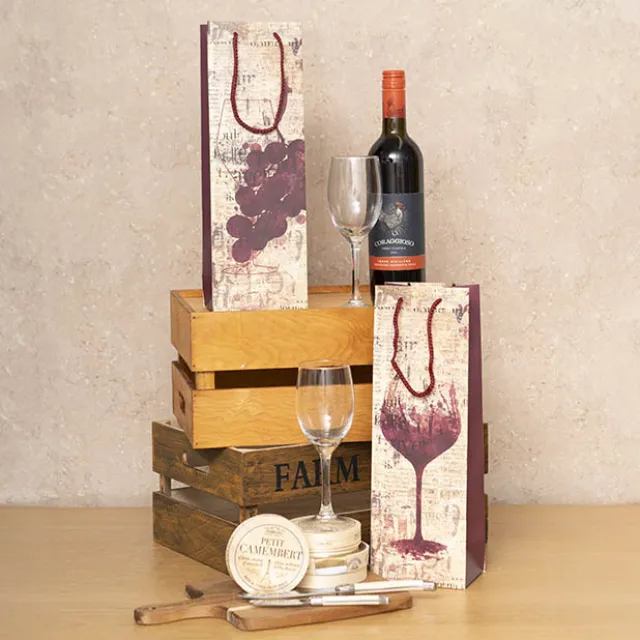 Wine Bag Single Bottle Pack 5 Vintage Grape Red (12x9x35cmH)