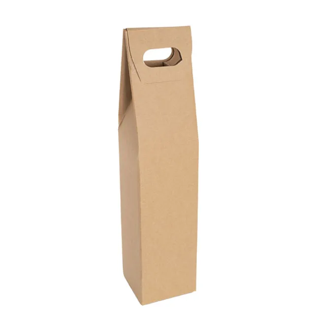 Wine Box with Handle Single Bottle Kraft (9x9x39.5cmH)