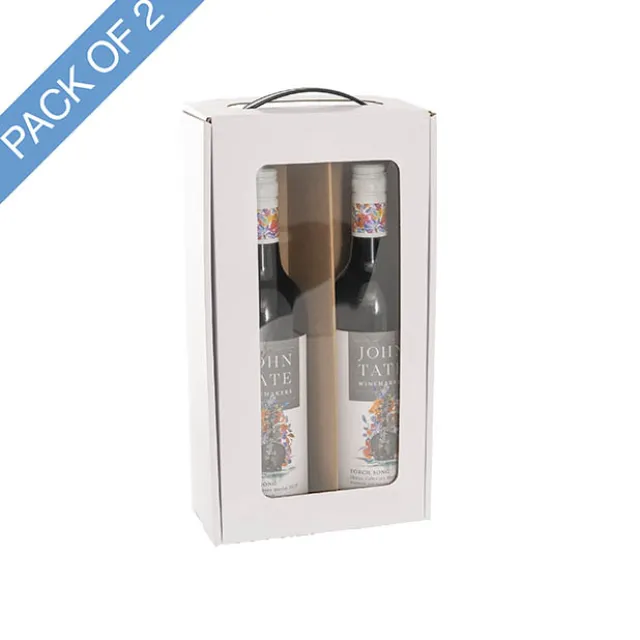 Wine Window Carry Box 2 Bottles White Pack 2 (17x9x34cmH)