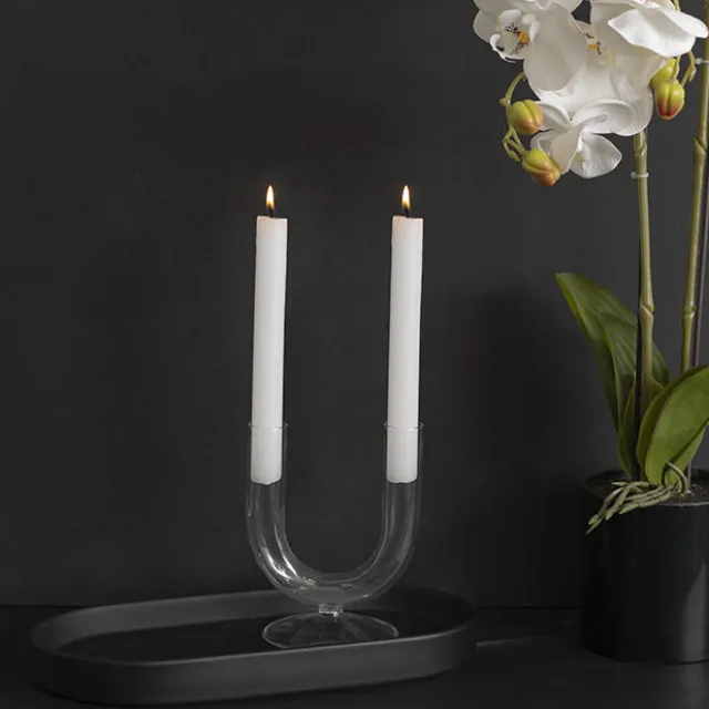 Glass Palma U Shape Dinner Taper Candle Holder (9×11×15cmH)