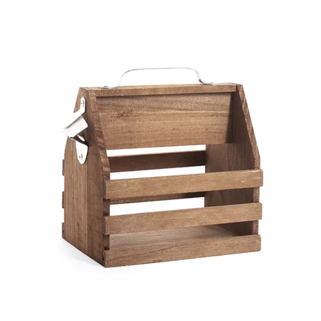 Wooden Bottle Caddy Carrier 6 Bottle Natural (21x15x25cmH)